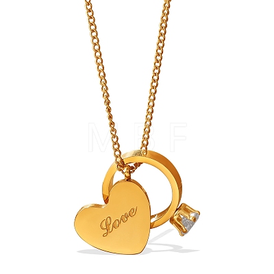 Valentine's Day 304 Stainless Steel Pave Clear Cubic Zirconia Ring & Love Heart Pendant Necklaces for Women WG8D8BB-01-1