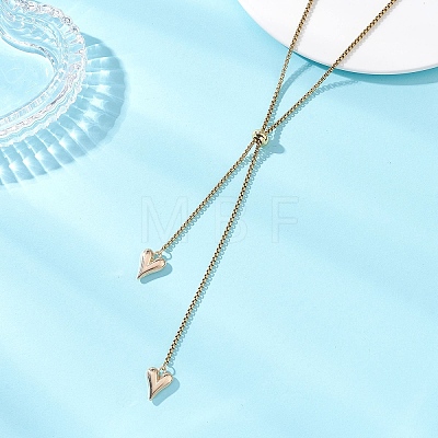 Adjustable Alloy Heart Pendant 304 Stainless Steel Box Chain Lariat Necklaces for Women NJEW-JN05902-01-1