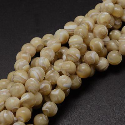 Natural Sea Shell Round Bead Strands SSHEL-M013-8mm-02-1