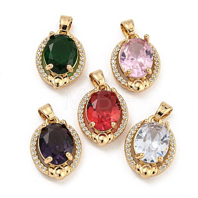 Brass Micro Pave Clear Cubic Zirconia Pendants KK-P263-22KCG-1