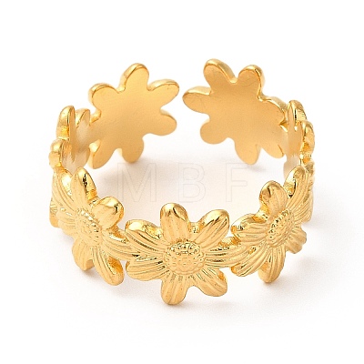 Ion Plating(IP) 304 Stainless Steel Sunflower Open Cuff Ring for Women RJEW-E063-08G-1