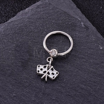316L Stainless Steel Micro Pave Cubic Zirconia Hoop Nose Rings with Charms WG352E4-18-1