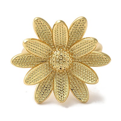 Flower Rack Plating Brass Cuff Rings for Women RJEW-G323-08G-1