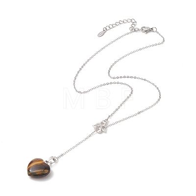 5Pcs 5 Style Natural Mixed Gemstone Heart Lariat Necklaces Set NJEW-JN04269-1