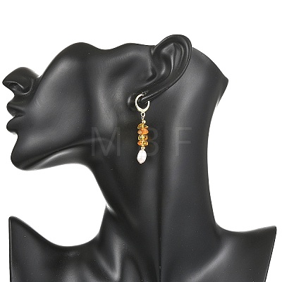 Natural Lavender Amethyst & Natural South Red Agate & Natural White Moonstone & Natural Amber & Natural Apatite Chip & Brass Hoop Earrings EJEW-JE07220-1