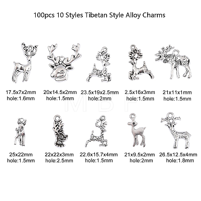 100pcs 10 Styles Tibetan Style Alloy Pendants TIBEP-CJ0001-43-1