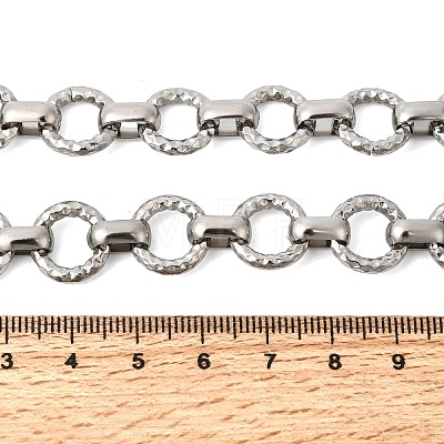 13MM 304 Stainless Steel Textured Round Ring Link Chain Necklaces NJEW-P349-01A-P-1
