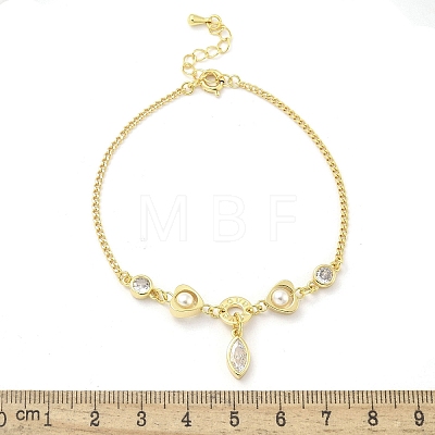 Brass Micro Pave Clear Cubic Zirconia Charm Bracelets for Women BJEW-C083-01A-G-1