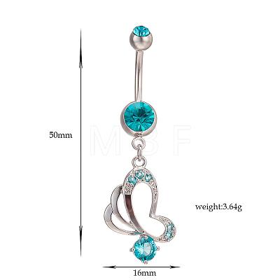 Piercing Jewelry Real Platinum Plated Brass Rhinestone Butterfly Navel Ring Belly Rings AJEW-EE0001-76B-1