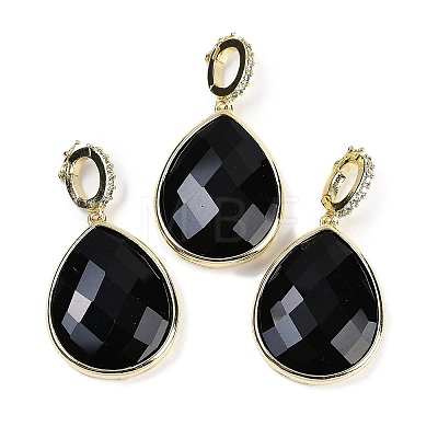 Natural Obsidian Faceted Teardrop Pendants G-B126-04G-01-1