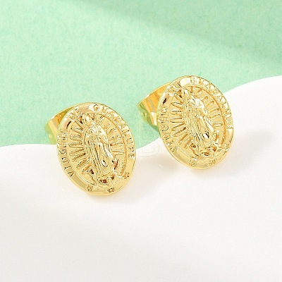 Religion Brass Stud Earrings EJEW-F405-23G-1