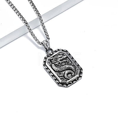 Retro Chinese Style Dragon-Shaped Titanium Steel Pendant Box Chain Necklaces PW-WGA2FFF-01-1