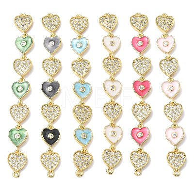 Brass Micro Pave Clear Cubic Zirconia 7 Heart Links Connector Charms KK-H539-14G-1