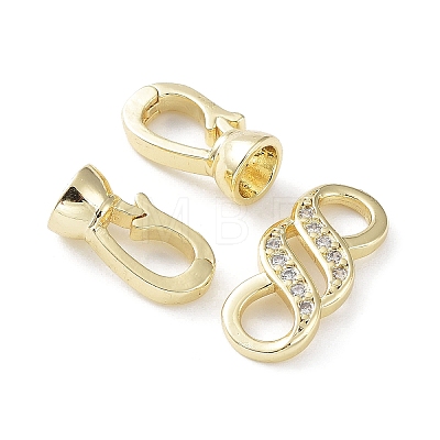 Rack Plating Brass Micro Pave Clear Cubic Zirconia Fold Over Clasps KK-M265-10G-1