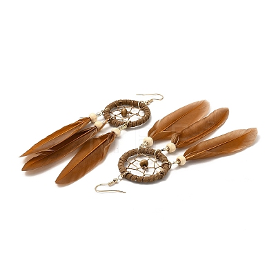 Feather Woven Net Chandelier Earrings EJEW-H090-01A-1