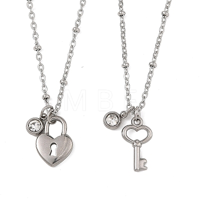 2Pcs 2 Styles 304 Stainless Steel Pendant Satellite Chain Necklaces NJEW-JN06495-02-1
