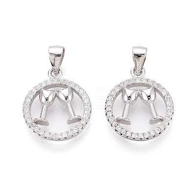 Circle 925 Sterling Silver Micro Pave Clear Cubic Zirconia Pendants STER-T008-84P-1