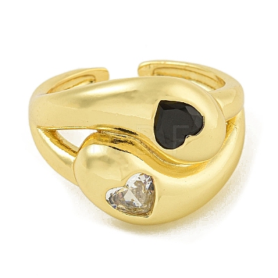 Brass with Cubic Zirconia Open Cuff Rings for Women RJEW-U011-10G-1