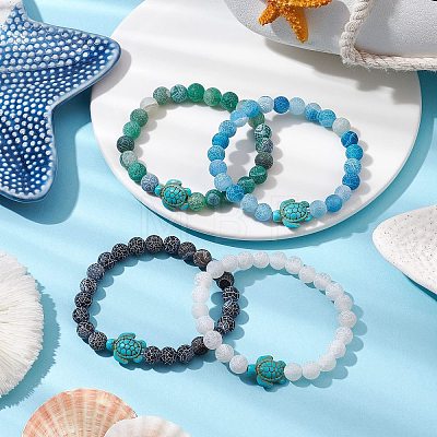 Dyed Natural Weathered Agate Round Beaded Stretch Bracelets BJEW-JB11074-1