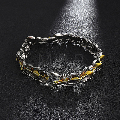 Two Tone 201 Stainless Steel Dragon Link Chain Bracelets for Men BJEW-R313-02G-1