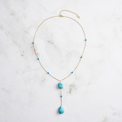 Natural Turquoise Teardrop Pendant Necklaces NJEW-L125-004G-1