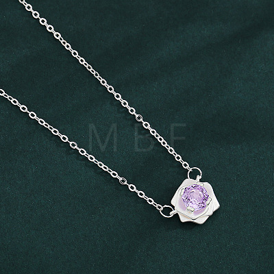 Brass Pave Lilac Cubic Zirconia Pendant Necklaces WG96DED-01-1