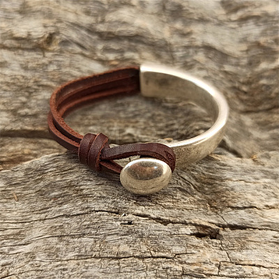 Flat Round Alloy & Acrylic & Imitation Leather Cord Bangles for Men FS-WG7E36B-01-1-1