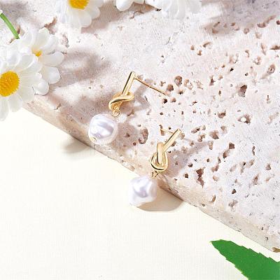 Knot with Imitation Pearl Dangle Stud Earrings JE1099A-1