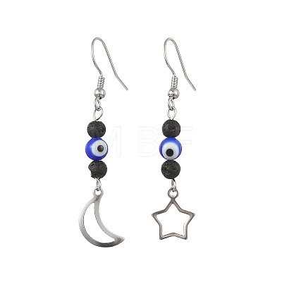 Handmade Evil Eye Lampwork and Natural Lava Rock Dangle Earrings EJEW-JE07451-02-1