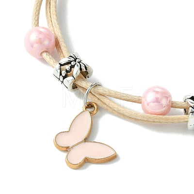 Butterfly Alloy Pink Enamel Charm Bracelets BJEW-JB10729-1