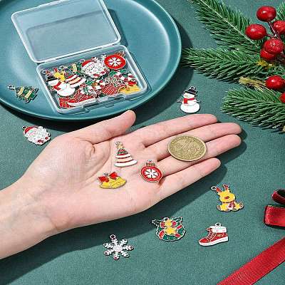 24Pcs 12 Styles Christmas Theme Alloy Enamel Pendants ENAM-FS0002-19G-1