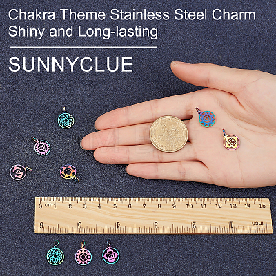 14Pcs 7 Style Chakra Theme 201 Stainless Steel Charms STAS-SC0002-23MC-1
