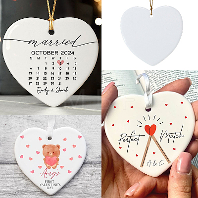 12Pcs Porcelain Heat Transfer Sublimation Blank Pendant Decorations AJEW-SP0002-19A-1