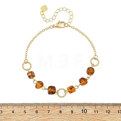 Brass Natural Amber Nuggets Beaded Chain Bracelets for Women BJEW-JB14333-1