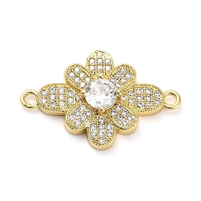 Brass Clear Cubic Zirconia Flower Connector Charms KK-L229-063G-1