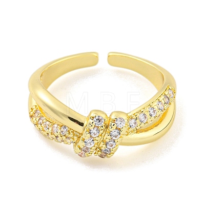 Brass Micro Pave Cubic Zirconia Open Cuff Ring AJEW-U003-04A-G-1