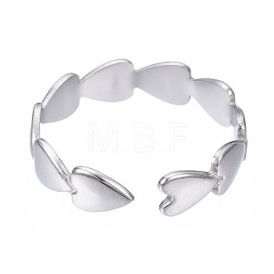 304 Stainless Steel Heart Wrap Open Cuff Ring RJEW-T023-69P-1