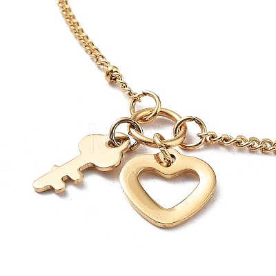 Heart and Key Pendant Necklaces NJEW-Q335-05A-G-1