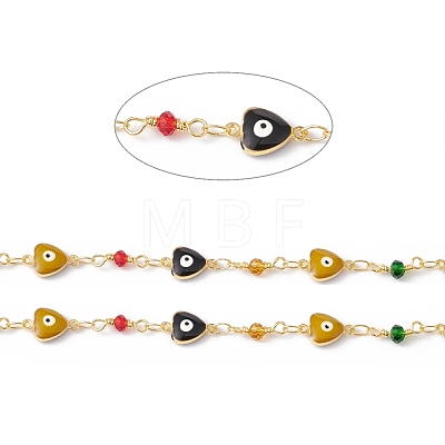 Handmade Eco-friendly Brass Enamel Heart with Evil Eye Link Chain CHC-E025-27G-1