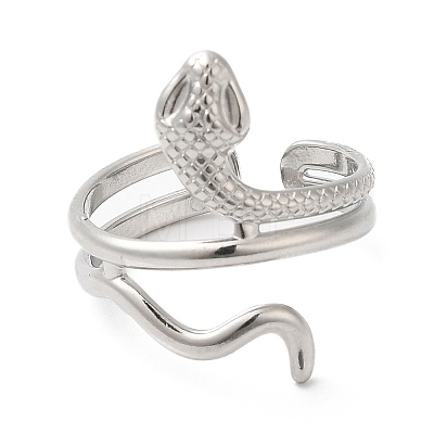 304 Stainless Steel Snake Open Cuff Ring for Women RJEW-I098-01P-1