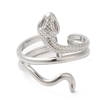 Non-Tarnish 304 Stainless Steel Snake Open Cuff Ring for Women RJEW-I098-01P-1