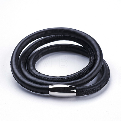 Three Loops Leather Cord Wrap Bracelets BJEW-F291-23B-1