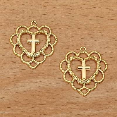 Hollow Heart Cross Alloy  Pendants PW-WGAFC42-02-1