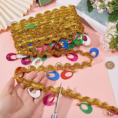 Polyester Metallic Thread & Sequins & Alloy Lace Tassel Ribbon OCOR-WH0105-236-1