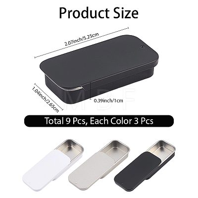 9Pcs 3 Colors Slide Top Tinplate Trinket Storage Boxes CON-CP0001-016B-1
