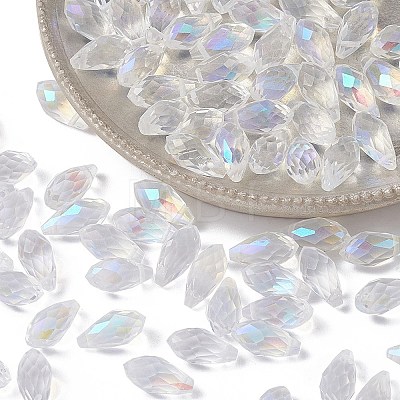 Electroplate Transparent Glass Faceted Teardrop Beads EGLA-YWC0001-01-1