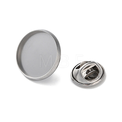 304 Stainless Steel Flat Round Brooch Brooch Base Settings STAS-S172-10A-P-1