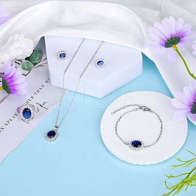 Cubic Zirconia Oval Pendant Necklace & Link Bracelet & Cuff Ring & Stud Earrings SJEW-SZC0001-01C-1