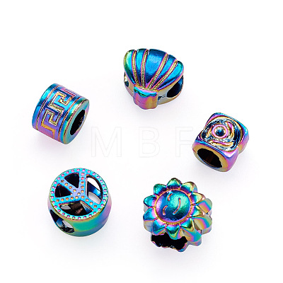 Fashewelry 50Pcs 5 Style Rainbow Color Alloy European Beads FIND-FW0001-32-NR-1