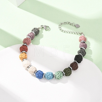 Chakra Dyed Round Natural Lava Rock Beaded Bracelets GG-CBA922D-03-1